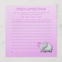 Pink Elephant Baby Shower Poem Competition Game
