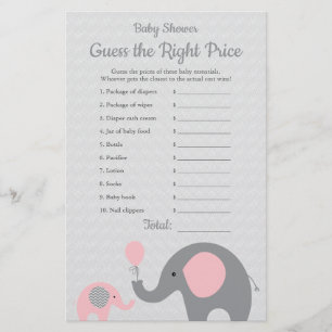 Pink Elephant Baby Shower Price is Right Game