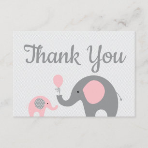 Pink Elephant Baby Shower Thank You Cards Flat