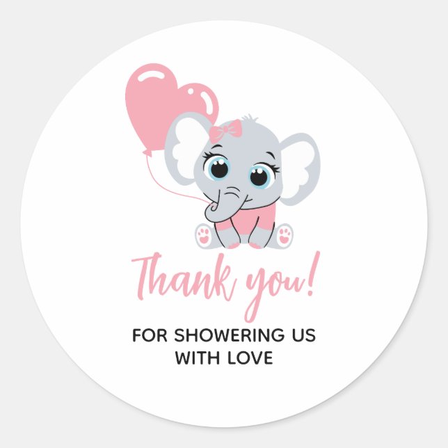 Pink Elephant Baby Shower Thank You Sticker (Front)