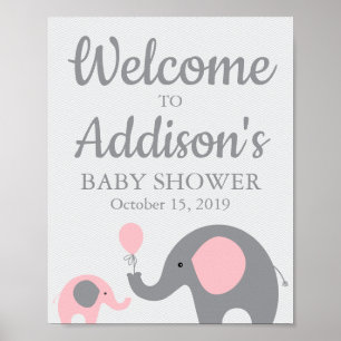 Pink Elephant Baby Shower Welcome Sign Poster