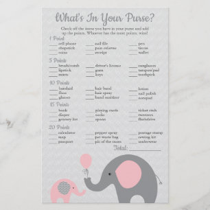 Pink Elephant Baby Shower What's in Your Purse Flyer