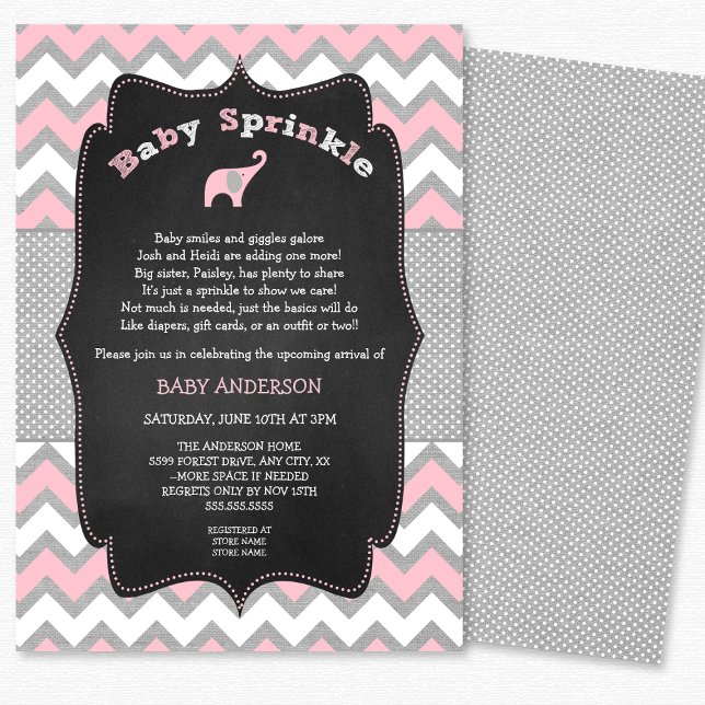 Pink elephant baby sprinkle, baby shower invitation (Creator Uploaded)