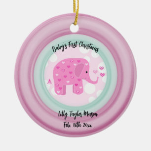 Pink Elephant Baby's Frist Christmas Ceramic Ornam Ornament