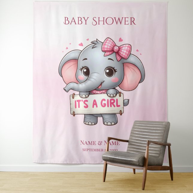 Pink Elephant Backdrop Tapestry (In Situ)