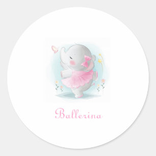 Pink Elephant Ballerina in Pink Tutu Script Baby Classic Round Sticker