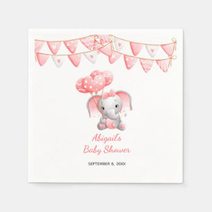Pink Elephant Balloons Baby Shower  Napkin