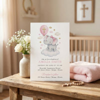 Pink Elephant Baptism Clouds Balloon Watercolor