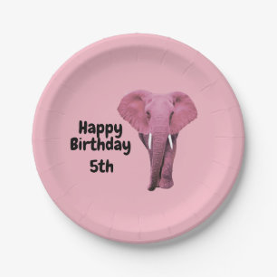 Pink Elephant Birthday Paper Plate
