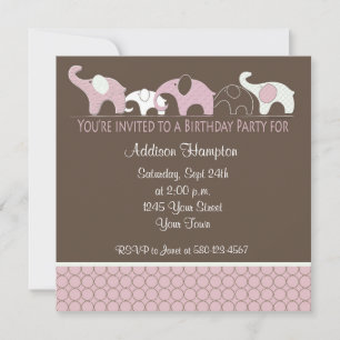 Pink Elephant Birthday Party Invitation