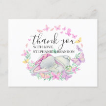 Pink Elephant Butterflies Thank You  Card