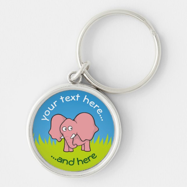 Pink elephant cartoon keychain (Front)