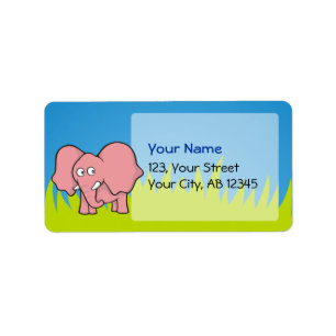 Pink elephant cartoon label