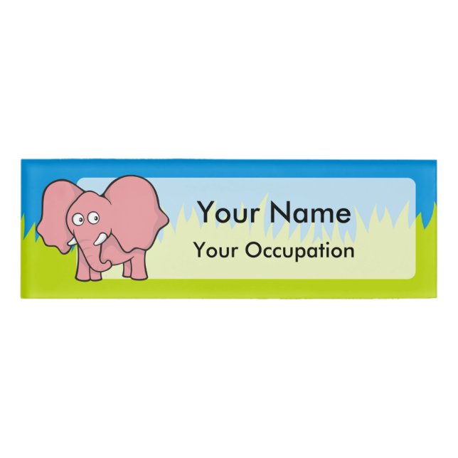 Pink elephant cartoon name tag (Front)