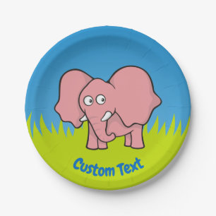 Pink elephant cartoon paper plate