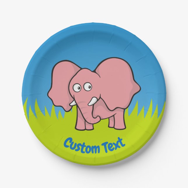 Pink elephant cartoon paper plate (Front)
