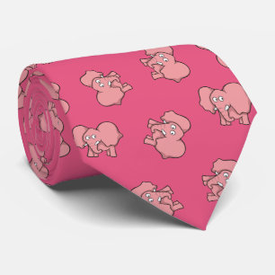 Pink Elephant Cartoon Pattern Neck Tie