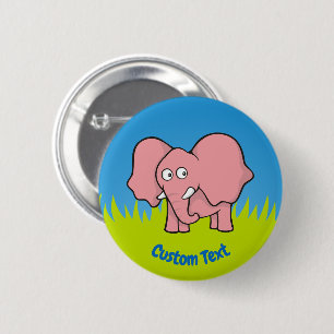 Pink elephant cartoon pinback button