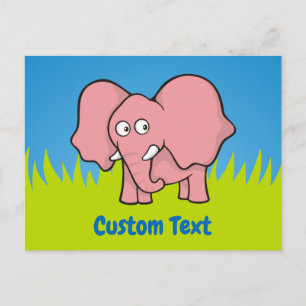 Pink elephant cartoon postcard