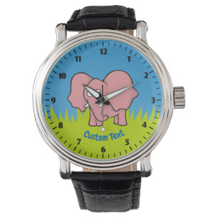 Pink elephant cartoon watch