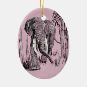 Pink Elephant Ceramic Ornament
