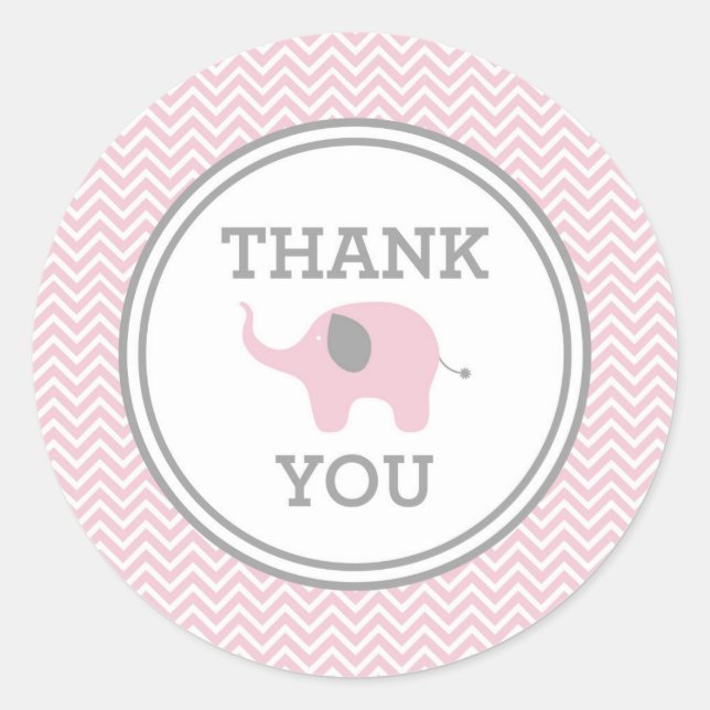 Pink Elephant Chevron Thank You Favour Sticker (Front)