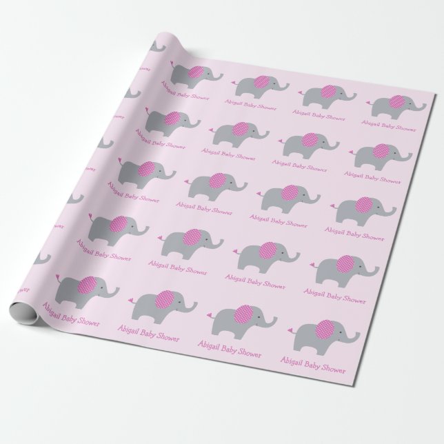 Pink Elephant Custom Baby Shower Wrapping Paper (Unrolled)