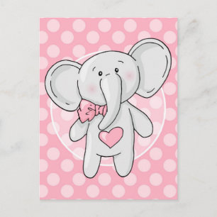 Pink Elephant - Cute Polka Dots Heart Bow Postcard
