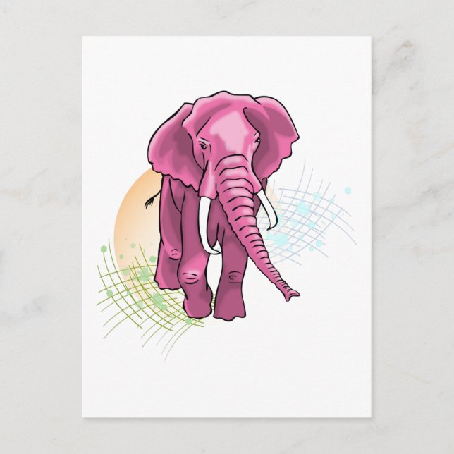 Pink Elephant draw - Sunset vector Postcard (Front)