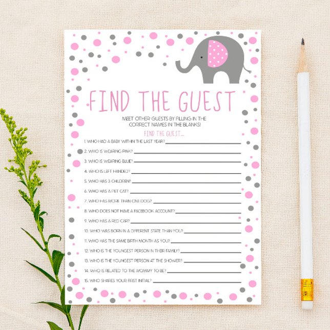 Pink Elephant Find Guest Baby Shower Game Stationery (Creator Uploaded)
