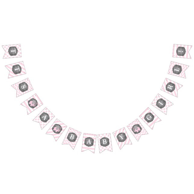 Pink Elephant Girl Baby Shower Bunting Flags (All)