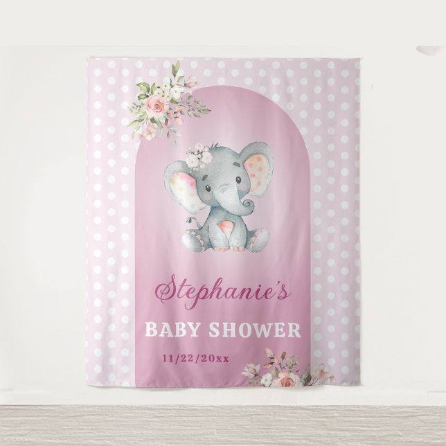Pink Elephant Girl Baby Shower Little Peanut Photo Tapestry (Front)