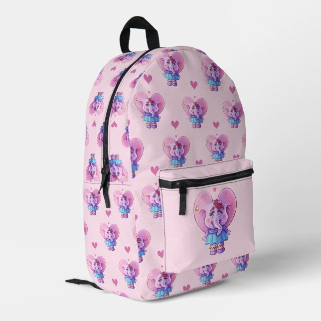 Pink Elephant Girl Printed Backpack (Back Corner Left)