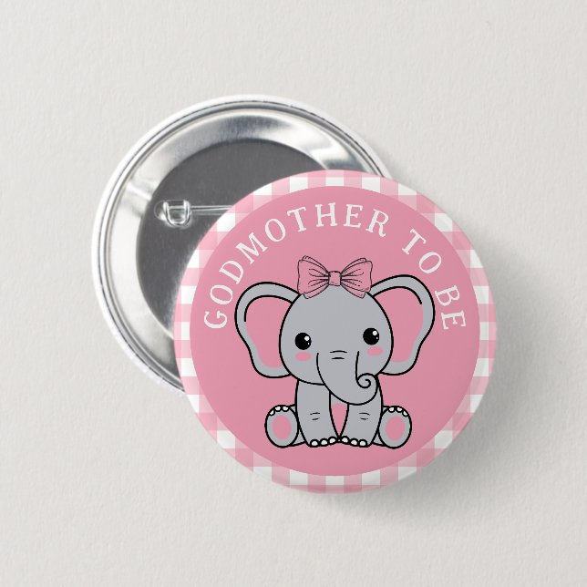 Pink Elephant Godmother To Be Baby Shower  2 Inch Round Button (Front & Back)