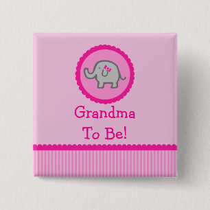 Pink Elephant "Grandma To Be" Baby Shower Button
