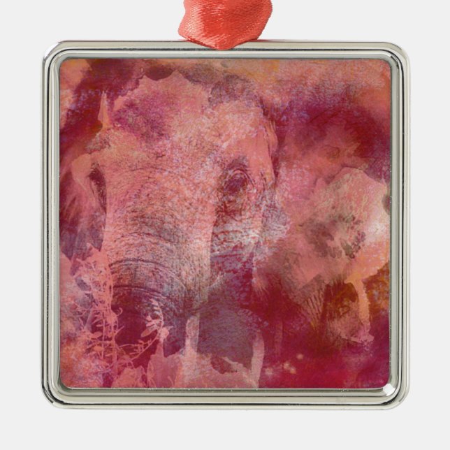 Pink Elephant Grunge Metal Ornament (Front)