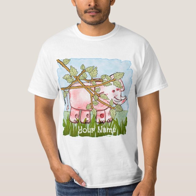 Pink Elephant Hiding  T-Shirt (Front)