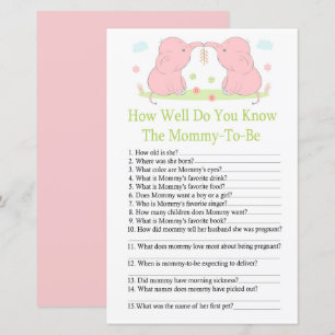 Pink Elephant How well do you know baby showergame