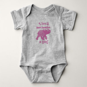 Pink Elephant I Love Name a Tonne Personalized Baby Bodysuit