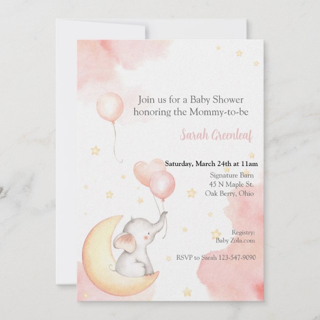 Pink Elephant Invitation (Front)
