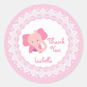 Pink elephant, lace, polka dot Thank You Sticker