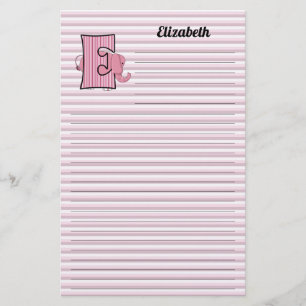 Pink Elephant Mongrammed "E" Lined Stationery