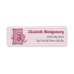 Pink Elephant Monogram Letter E Address