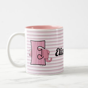 Pink Elephant Monogrammed E Kid's Two-Tone Coffee Mug
