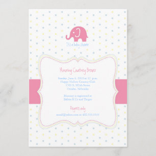 Pink Elephant Multicolor Polkadot Baby Shower Invi Invitation
