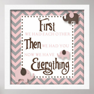 Pink Elephant Nursery Word Wall Art