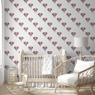 Pink Elephant on White Design Wallpaper