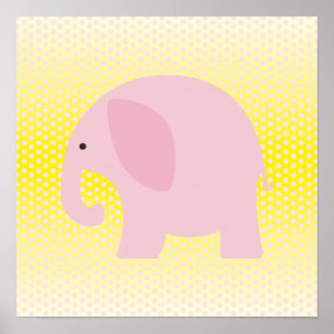 Pink Elephant on Yellow Poster