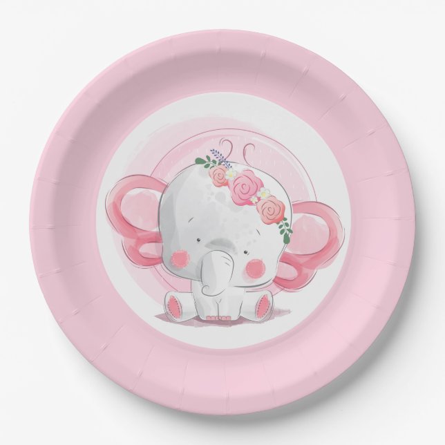 Pink Elephant Paper Plate (Front)