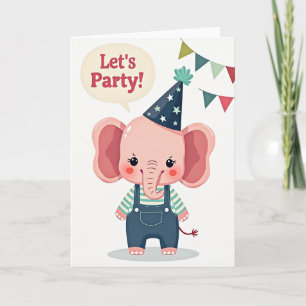 Pink Elephant Party Birthday Card